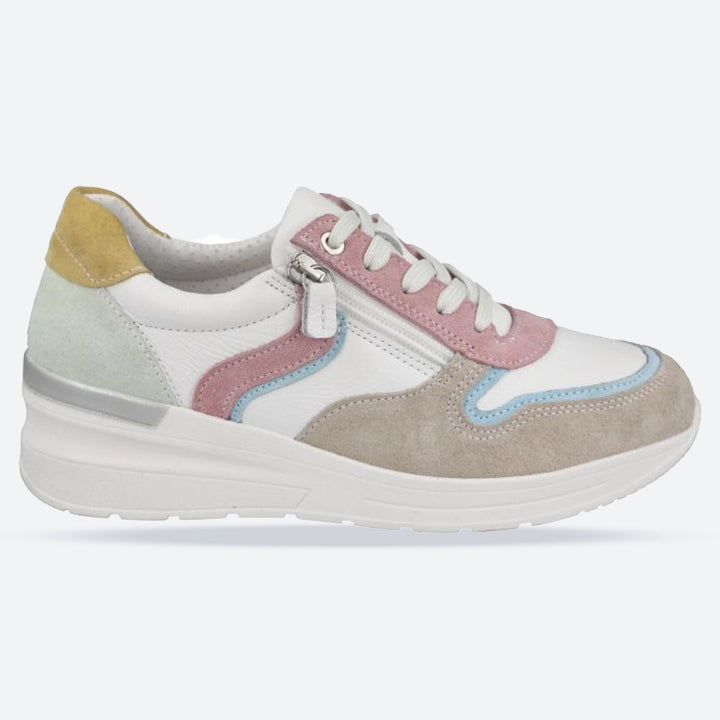 Women's Wide Fit DB Bat Trainers in White Multi - Image 1