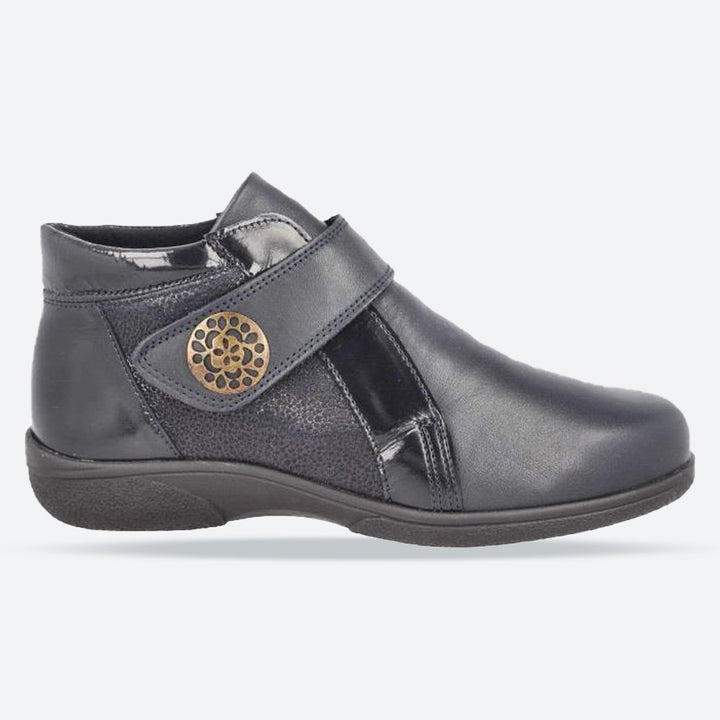 Women's Wide Fit DB Celeste Boots in Black Leather / Patent / Stretch - Image 1