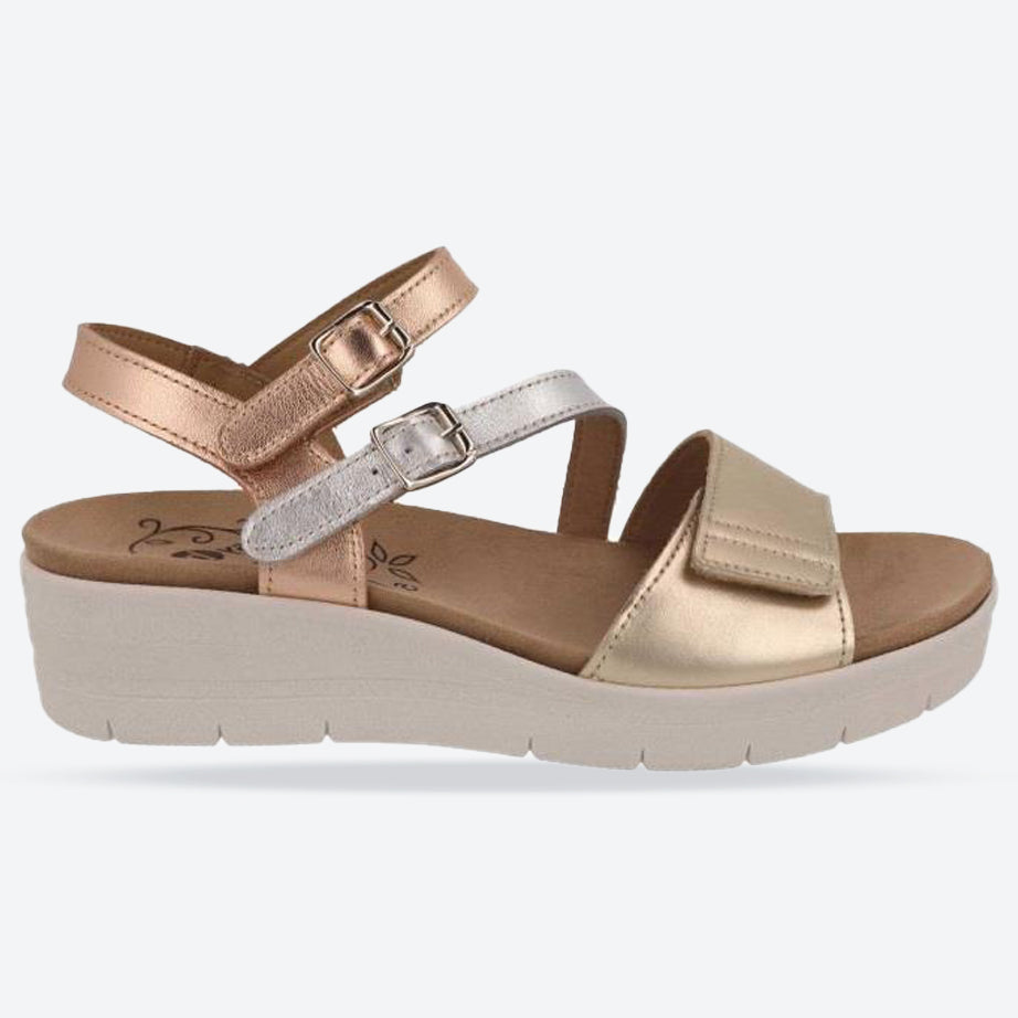 Women's Wide Fit DB Honor Sandals in Gold / Bronze / Silver Leather - Image 6