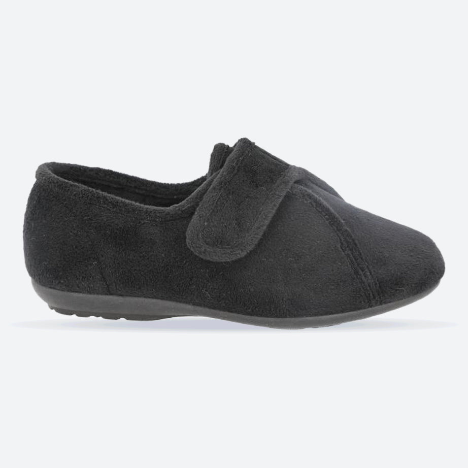 Women's Wide Fit DB Ivy Slippers in Black Velour - Image 1