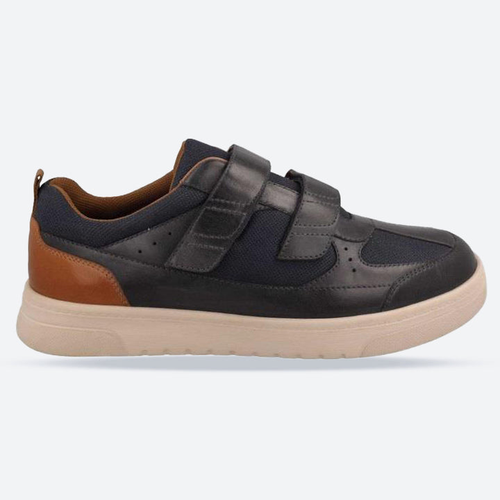 Men's Wide Fit DB Jude Shoes in Navy Leather / Navy Mesh - Image 1