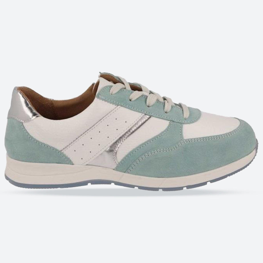 Women's Wide Fit DB Miriam Trainers in Blue Suede / White Leather - Image 9