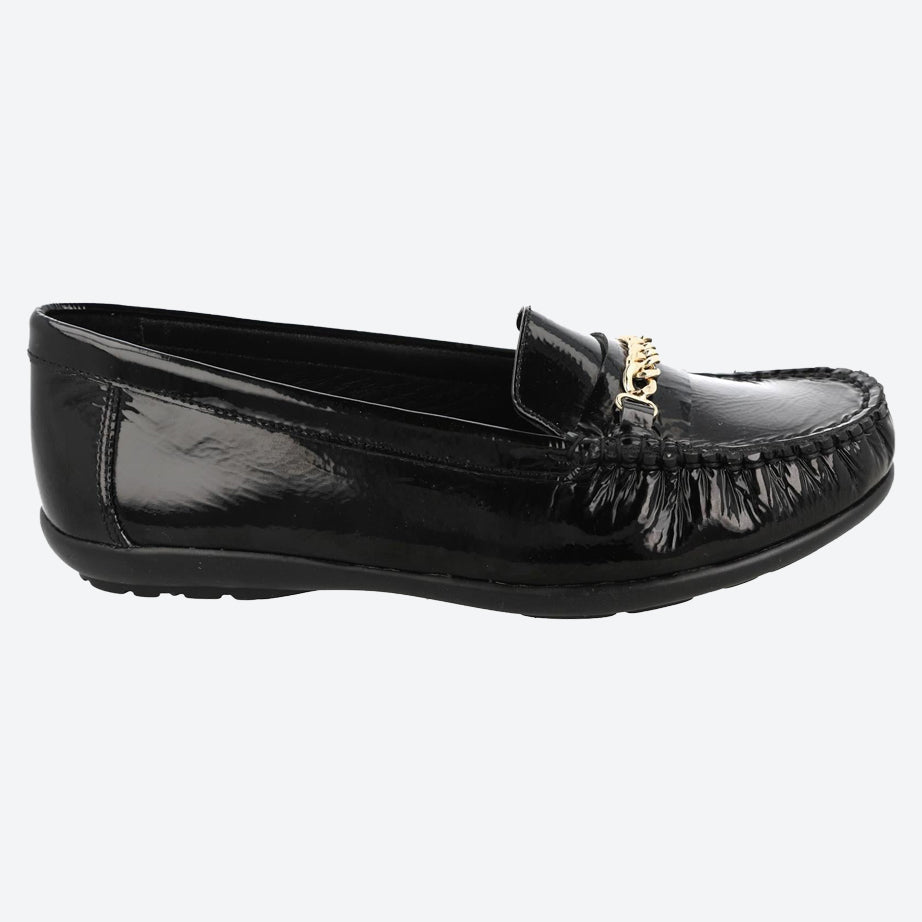 Women's Wide Fit DB Nicolette Loafer Shoes in Black Leather - Image 5