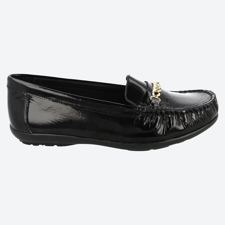 Women's Wide Fit DB Nicolette Loafer Shoes in Black Leather - Image 1