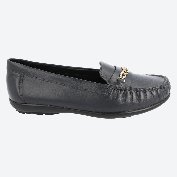 Women's Wide Fit DB Nicolette Loafer Shoes in Black Leather - Image 1