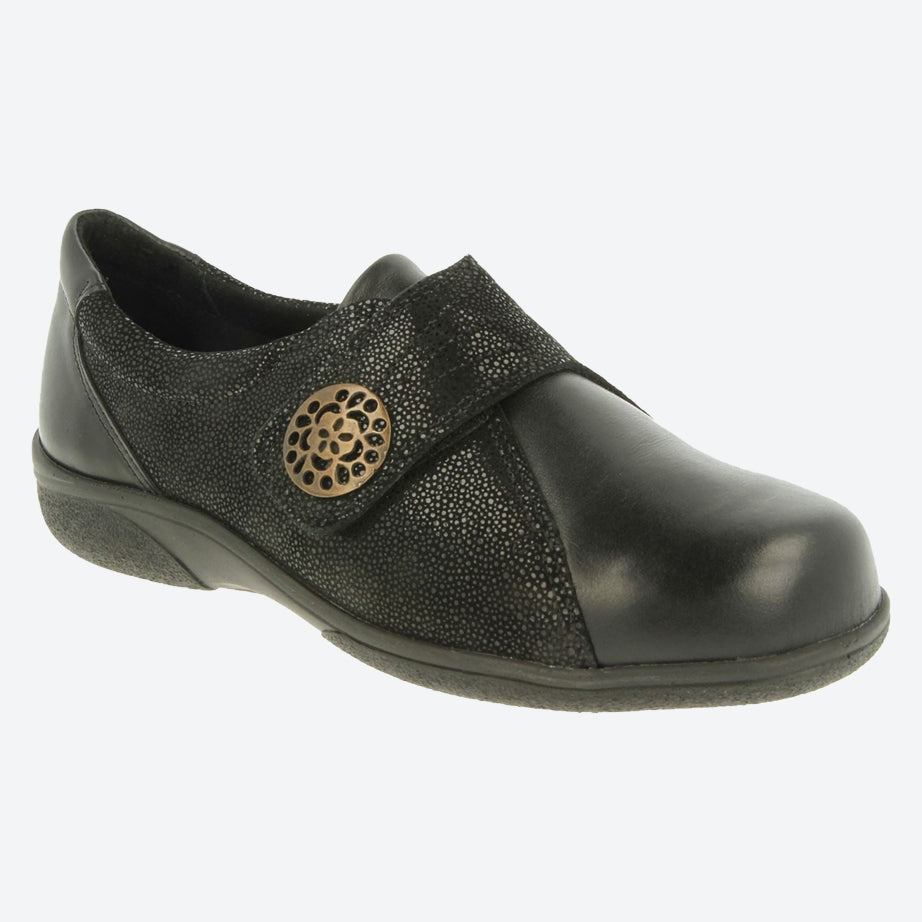 Womens Wide Fit DB Pacific Shoes in Black Leather - Image 11