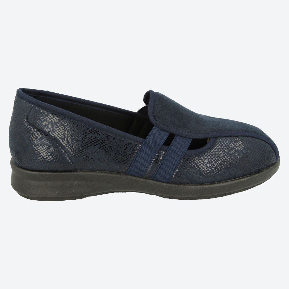 Womens Wide Fit DB Peterborough Shoes in Navy Suedette / Stretch - Image 6