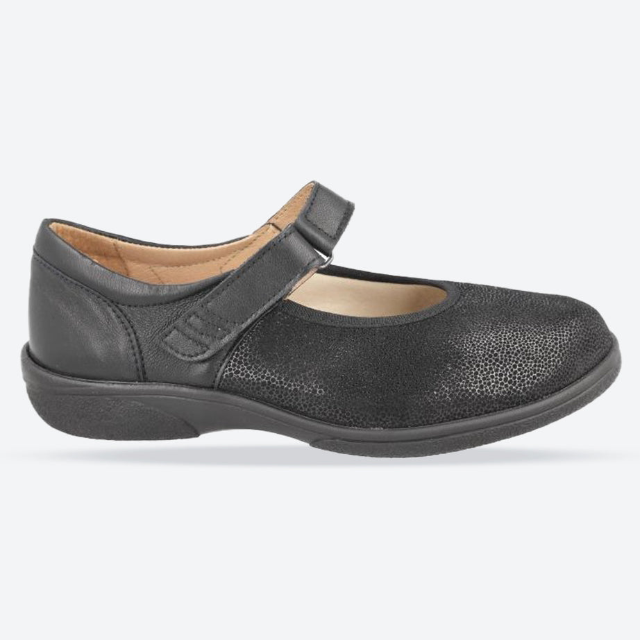 Women's Wide Fit DB Tansy Shoes in Black Leather / Stretch - Image 1