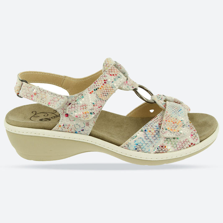 Womens Wide Fit DB Turtle Sandals in Beige Mottled Suede - Image 1