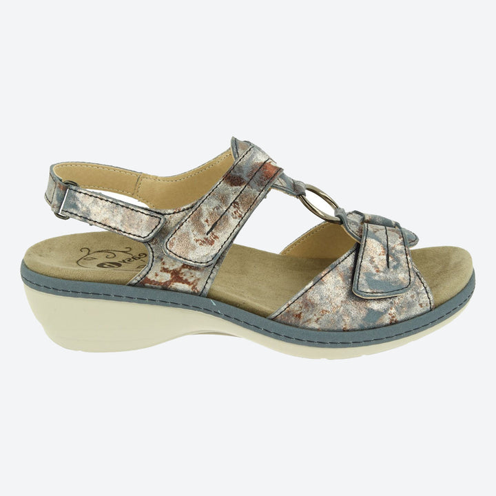 Womens Wide Fit DB Turtle Sandals in Beige Mottled Suede - Image 1