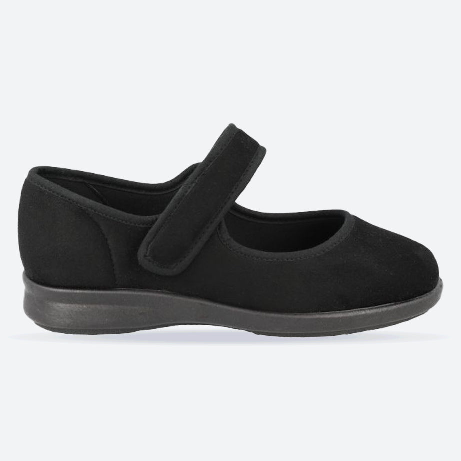 Women's Wide Fit DB Vole Shoes in Black Stretch Suedette - Image 1