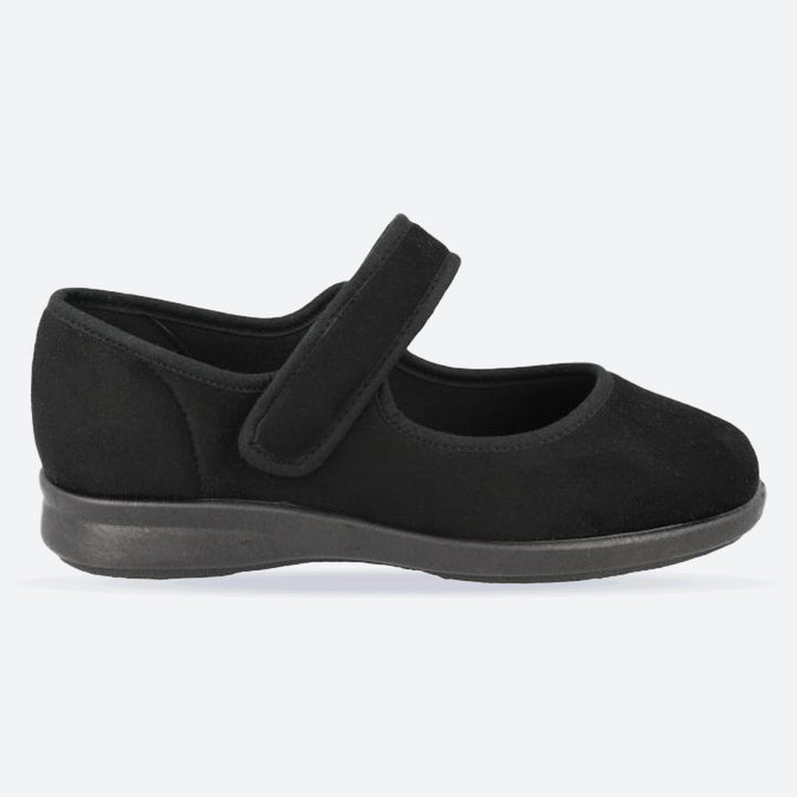 Women's Wide Fit DB Vole Shoes in Black Stretch Suedette - Image 1