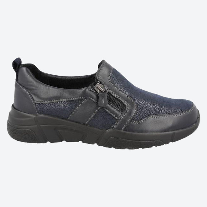 Women's Wide Fit DB Worth Shoes in Black Lea / Stretch Textile - Image 1