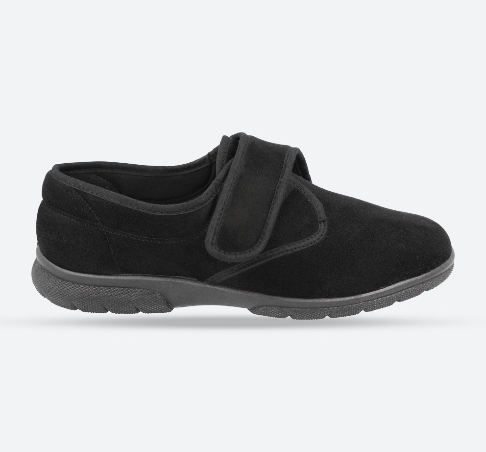 Men's Wide Fit DB Edison Slippers in Black Stretch Suedette - Image 1