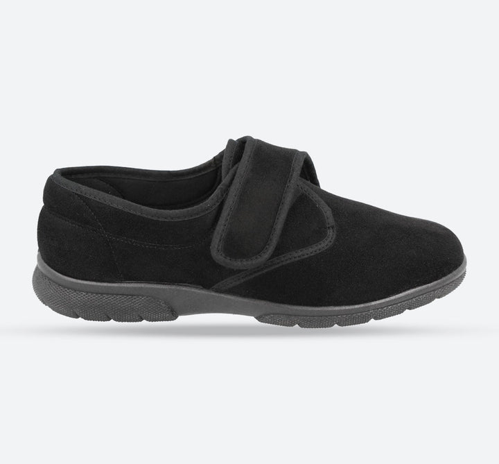 Men's Wide Fit DB Edison Slippers in Black Stretch Suedette - Image 1