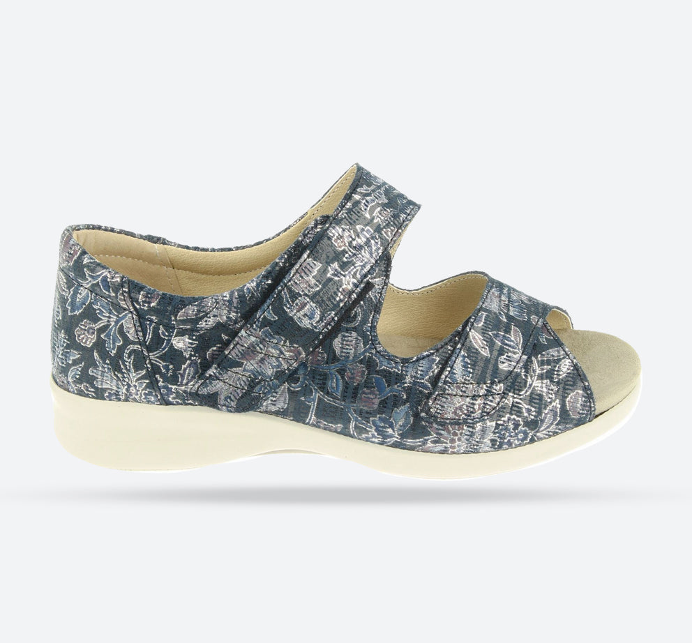 Womens Wide Fit DB Eider Sandals in Navy Print Nubuck - Image 1