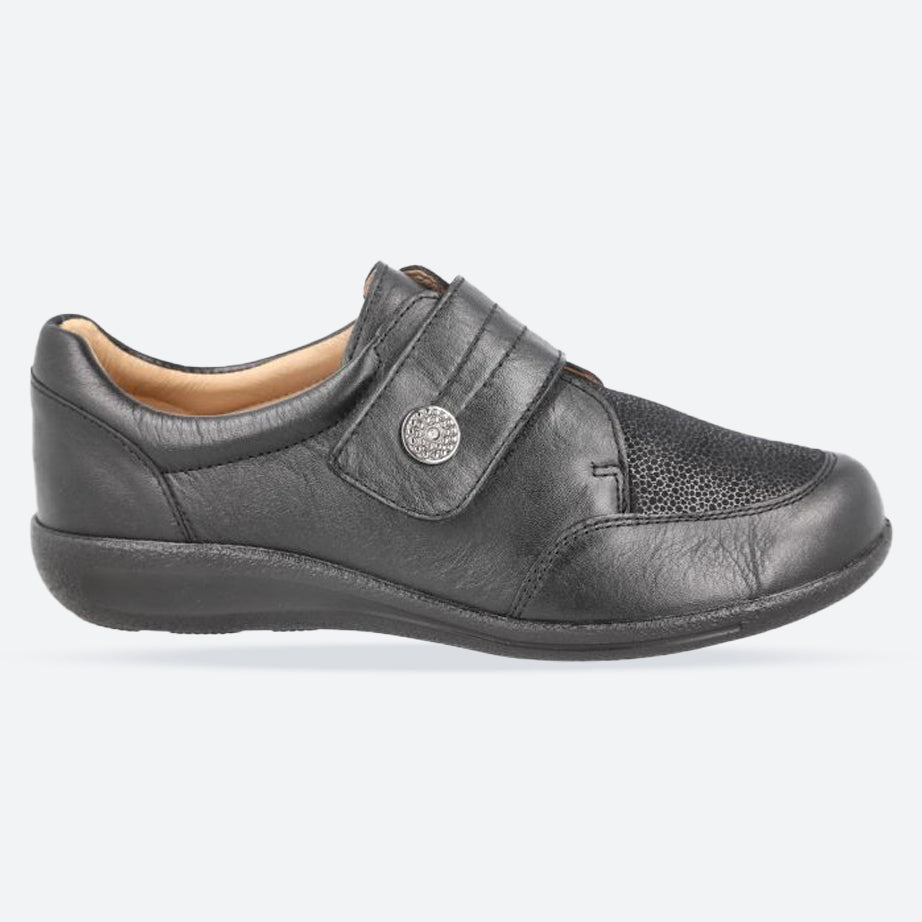 Women's Wide Fit DB Ember Shoes in Black Leather - Image 1