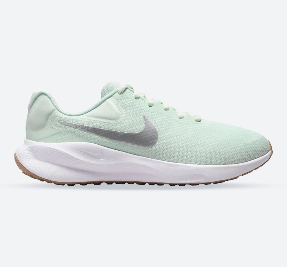 Women's Wide Fit Nike FZ6829-303 Revolution 7 Trainers in Green Metalic Silver - Image 1