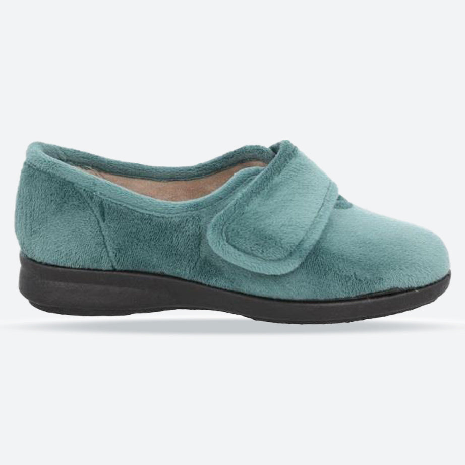 Women's Wide Fit DB Fountain Slippers in Sky Blue Velour - Image 5