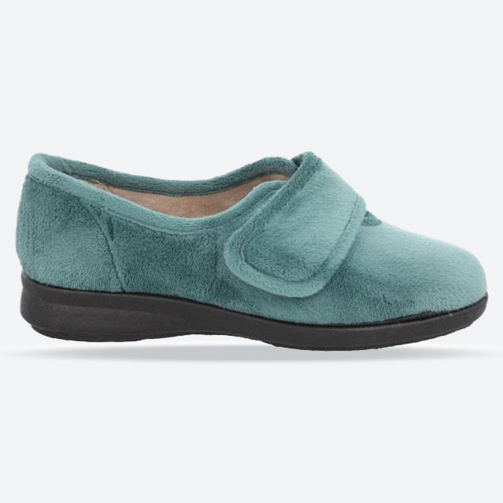 Women's Wide Fit DB Fountain Slippers in Sky Blue Velour - Image 1