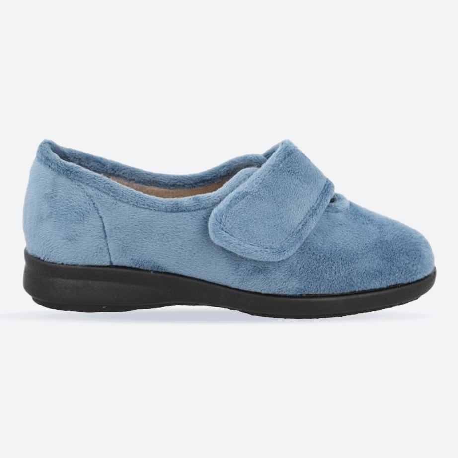 Women's Wide Fit DB Fountain Slippers in Sky Blue Velour - Image 1