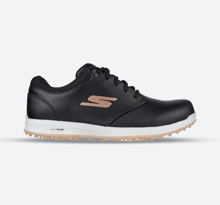 Women's Wide Fit Skechers 123027 Go Golf Elite 4 Hyper Golf Trainers in Black/Rose Gold - Image 1