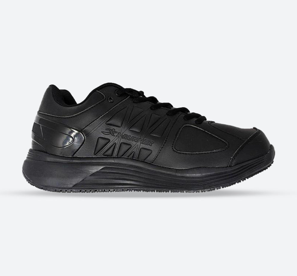 Womens Wide Fit I-Runner Pro Leather Trainers in Black - Image 1