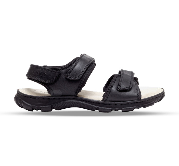 Womens Wide Fit James Leather Sandals by Tredd Well in Black - Image 1
