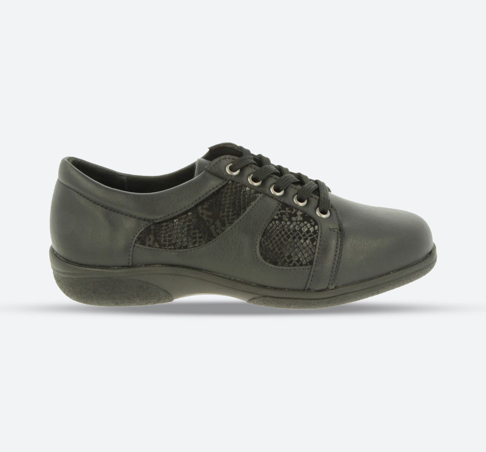Womens Wide Fit DB Jazz Lace Shoes in Black Synthetic - Image 1