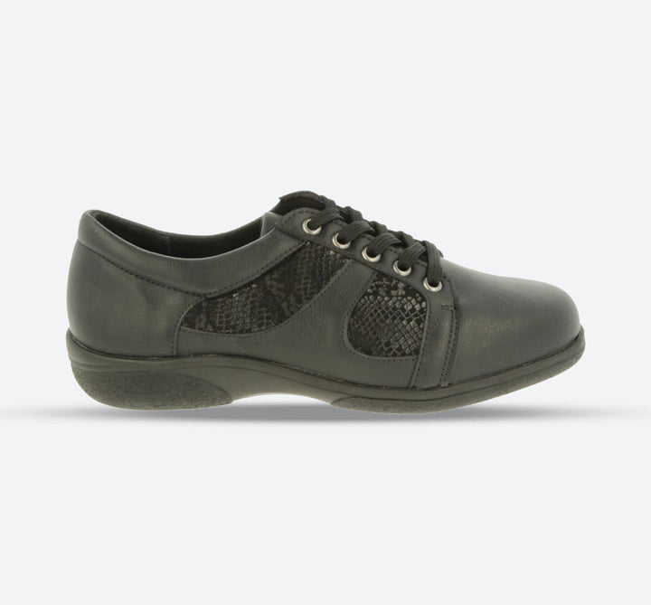 Womens Wide Fit DB Jazz Lace Shoes in Black Synthetic - Image 1