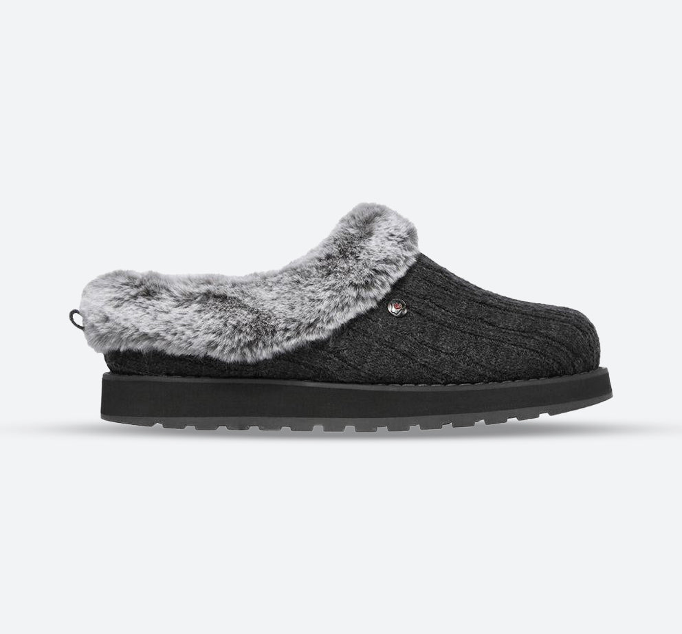 Womens Wide Fit Skechers Keepsakes Ice Angel Mule Slippers - Charcoal in Charcoal - Image 1