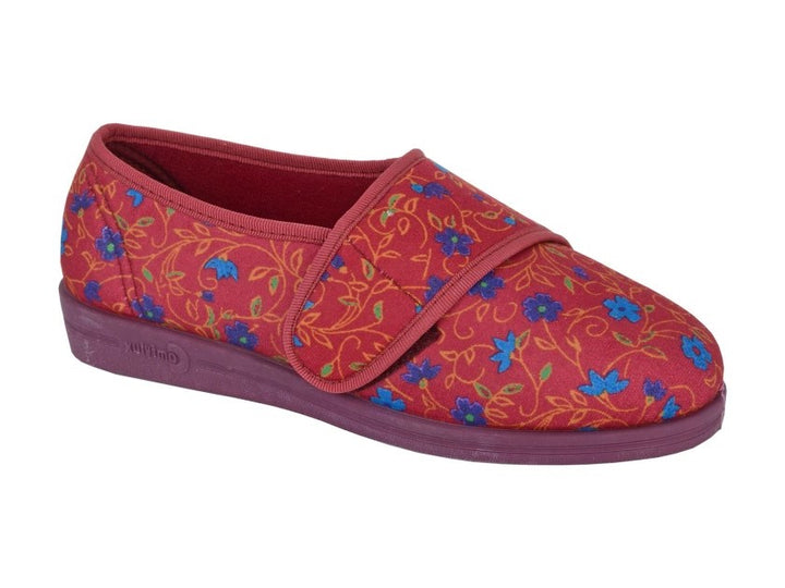 Womens Wide Fit Comfylux Sally Slippers in Wine Floral - Image 1