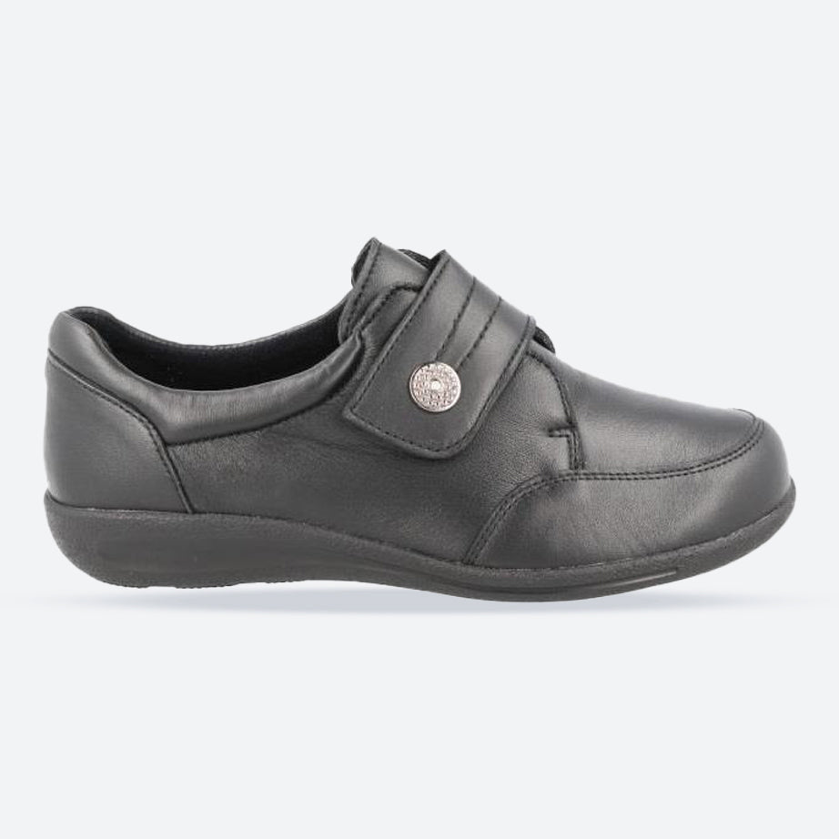 Women's Wide Fit DB Lapland Shoes in Black Stretch Leather - Image 1