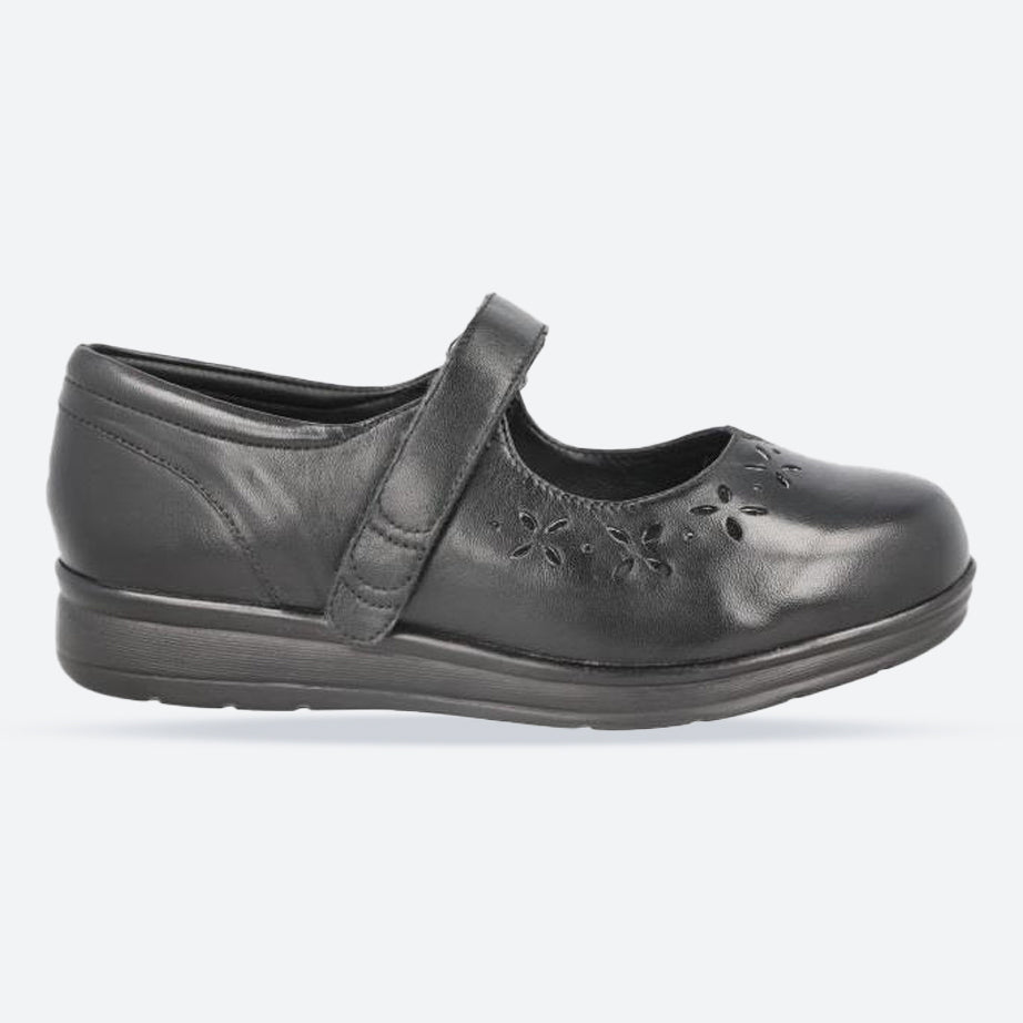 Women's Wide Fit DB Liskeard Shoes in Black Leather - Image 1