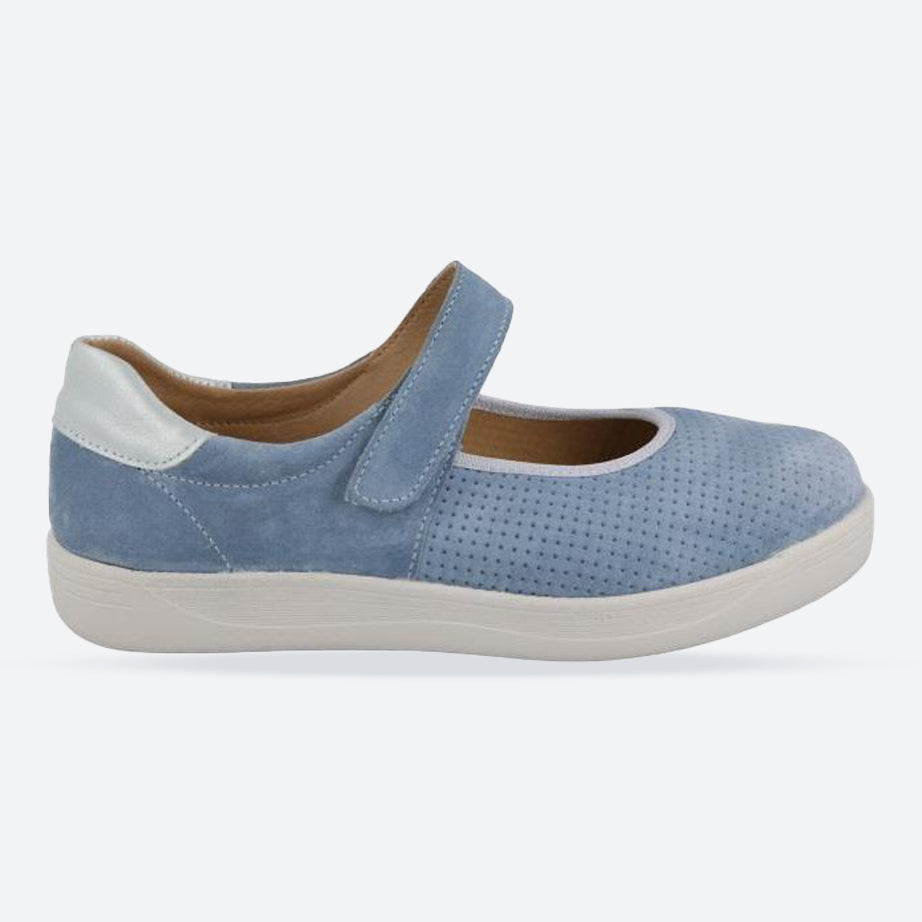 Women's Wide Fit DB Lynx Shoes in Sky Blue Leather / Suede - Image 1
