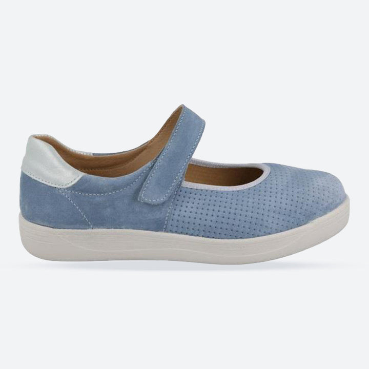 Women's Wide Fit DB Lynx Shoes in Sky Blue Leather / Suede - Image 1