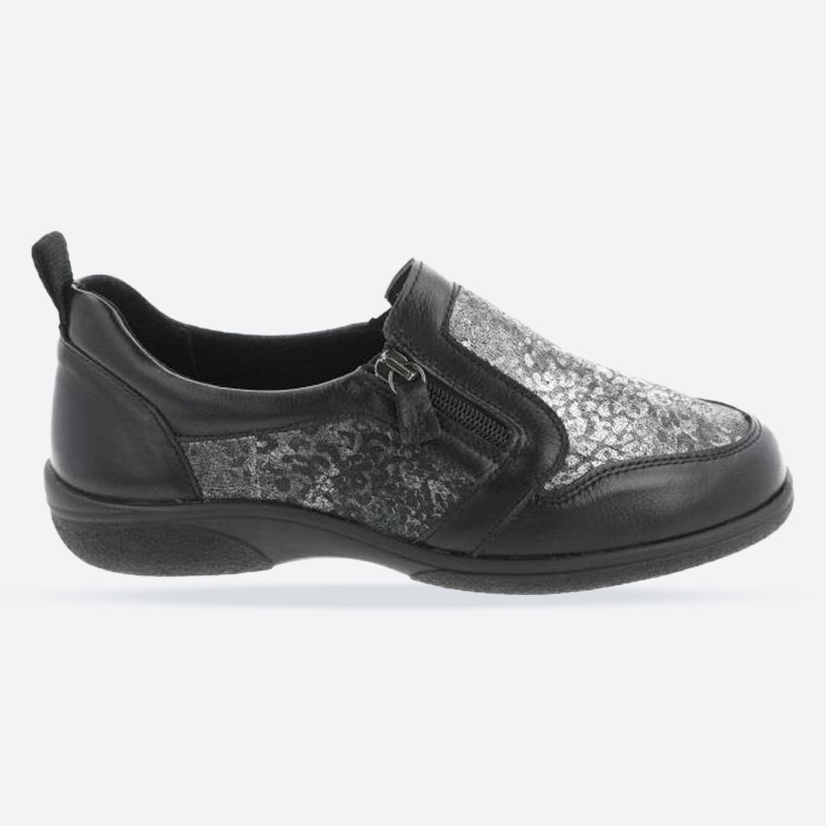 Women's Wide Fit DB Manx Shoes in Black Lea / Stretch - Image 1