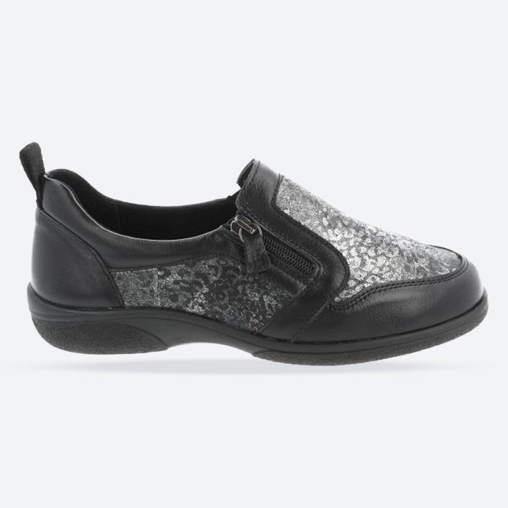 Women's Wide Fit DB Manx Shoes in Black Lea / Stretch - Image 1