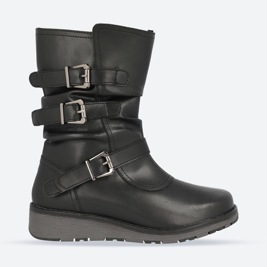 Women's Wide Fit DB Muntjac Boots in Black Smooth Synthetic - Image 1