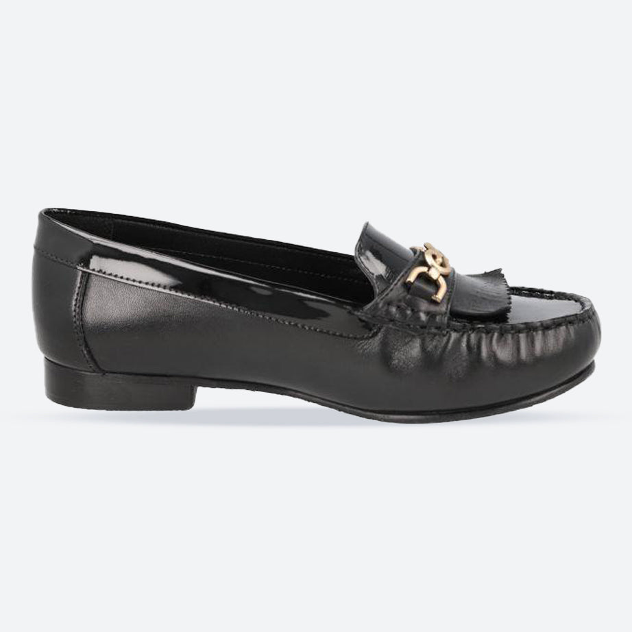 Women's Wide Fit DB Mustang Shoes in Black Leather / Patent - Image 1