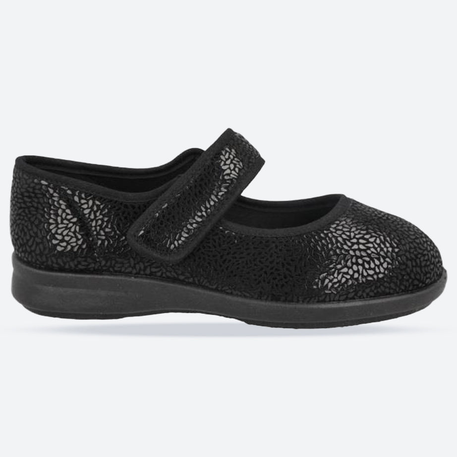 Women's Wide Fit DB Nieve Slippers in Black Stretch - Image 1