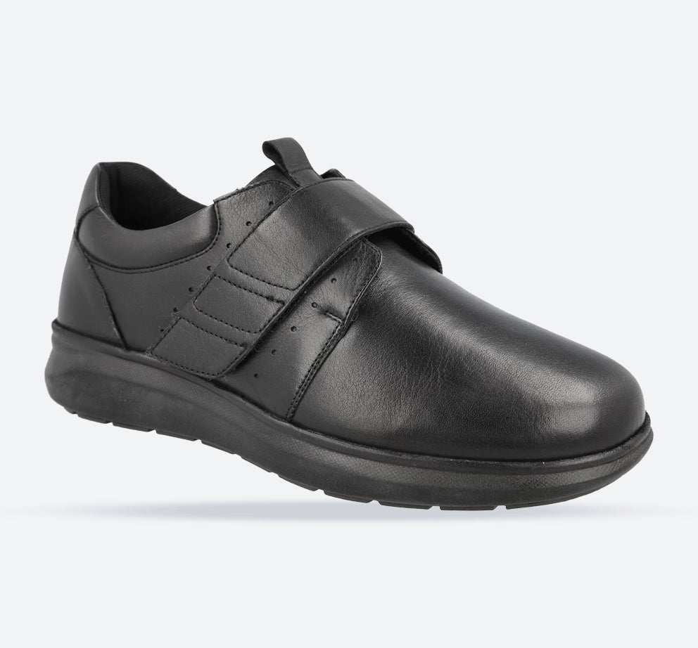 Men's Wide Fit DB Norton Velcro Shoes in Black Leather - Image 1