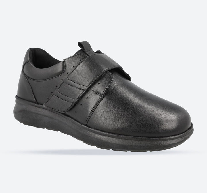Men's Wide Fit DB Norton Velcro Shoes in Black Leather - Image 1