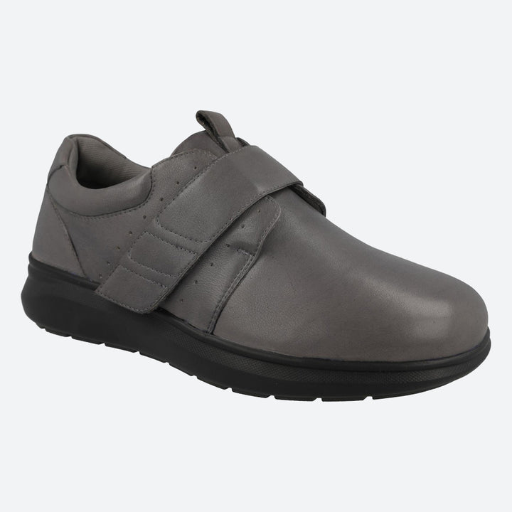 Men's Wide Fit DB Norton Velcro Shoes in Black Leather - Image 1