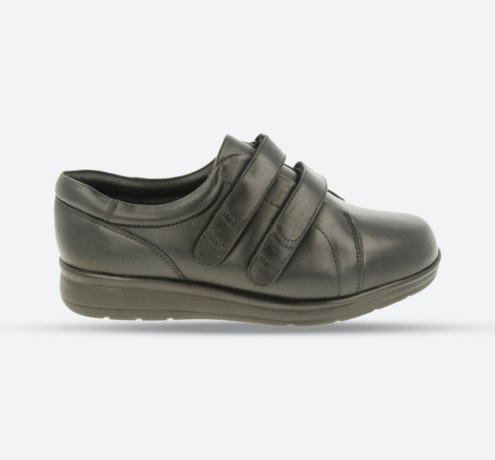 Womens Wide Fit DB Norwich Shoes in Black Leather - Image 1