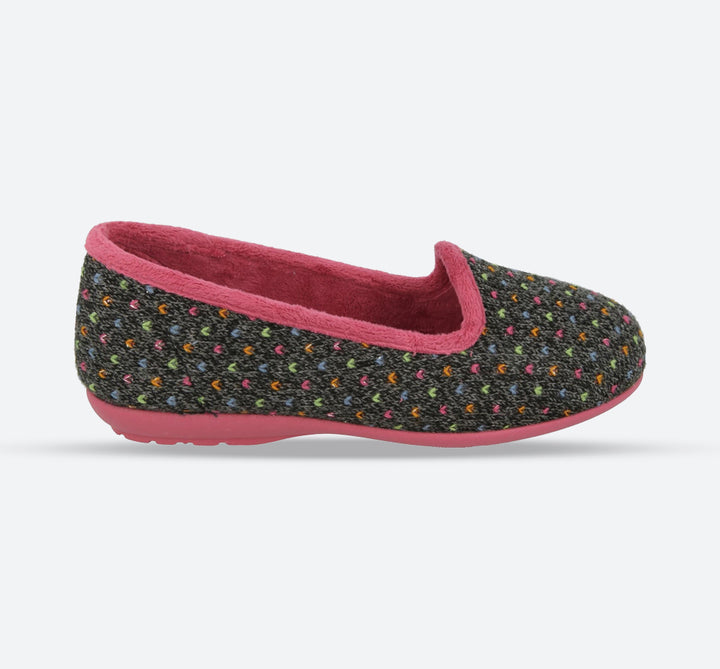 Womens Wide Fit DB Nottingham Slip On Slippers in Black / Fuchsia - Image 1