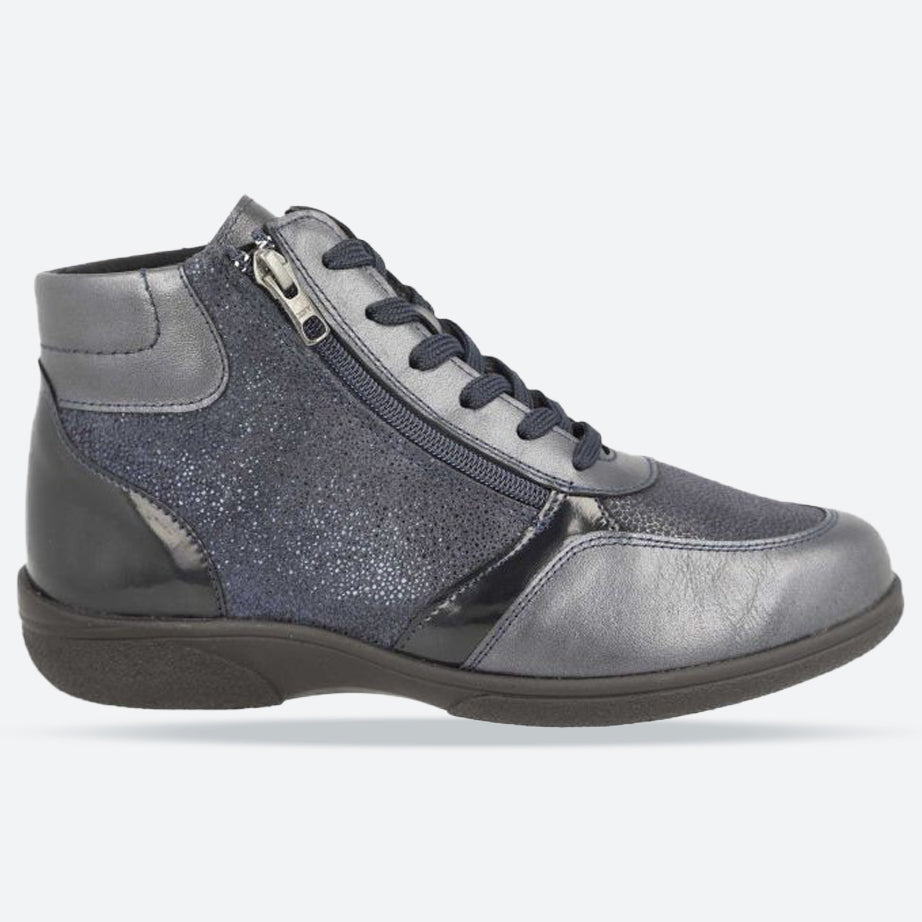 Women's Wide Fit DB Nova Boots in Black Leather / Patent / Stretch - Image 18