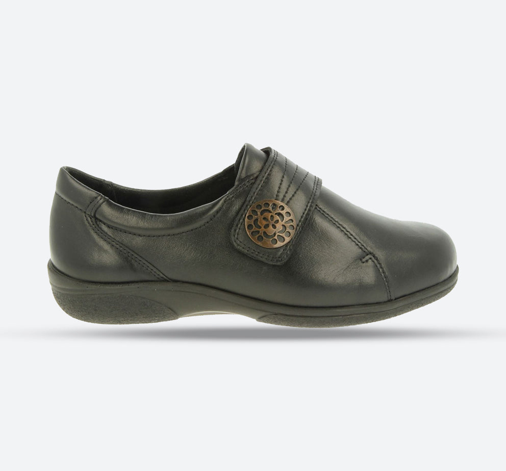 Womens Wide Fit DB Pacific Shoes in Black Leather - Image 1