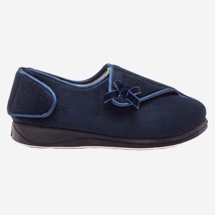 Womens Wide Fit Padders Penny Slippers in Navy - Image 1