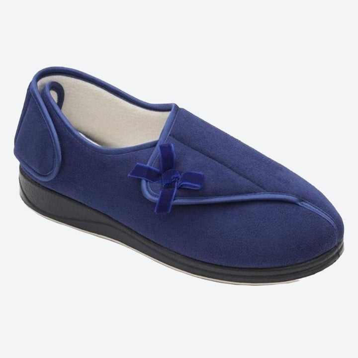 Womens Wide Fit Padders Penny Slippers in Navy - Image 1